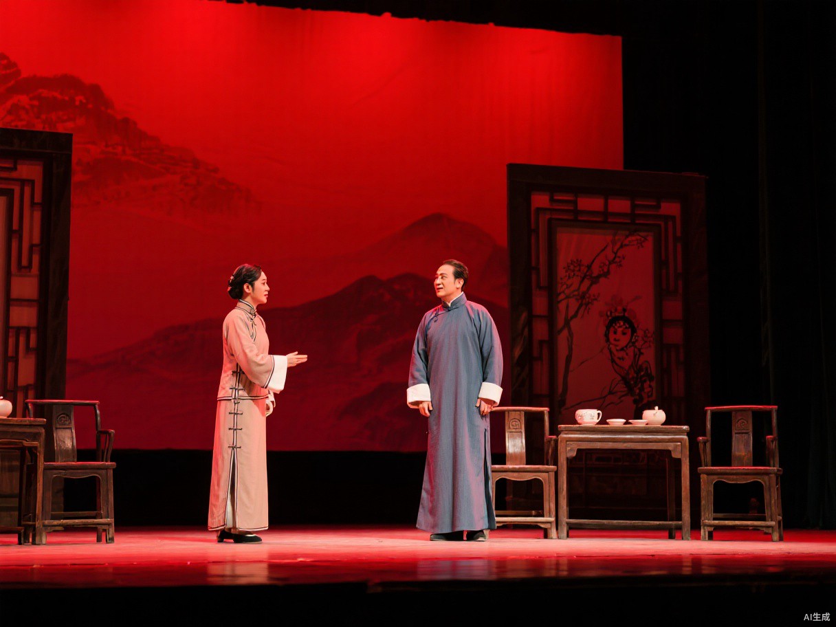 京话剧《曙光》专业剧场舞台演出，红色光影中的民国题材表演